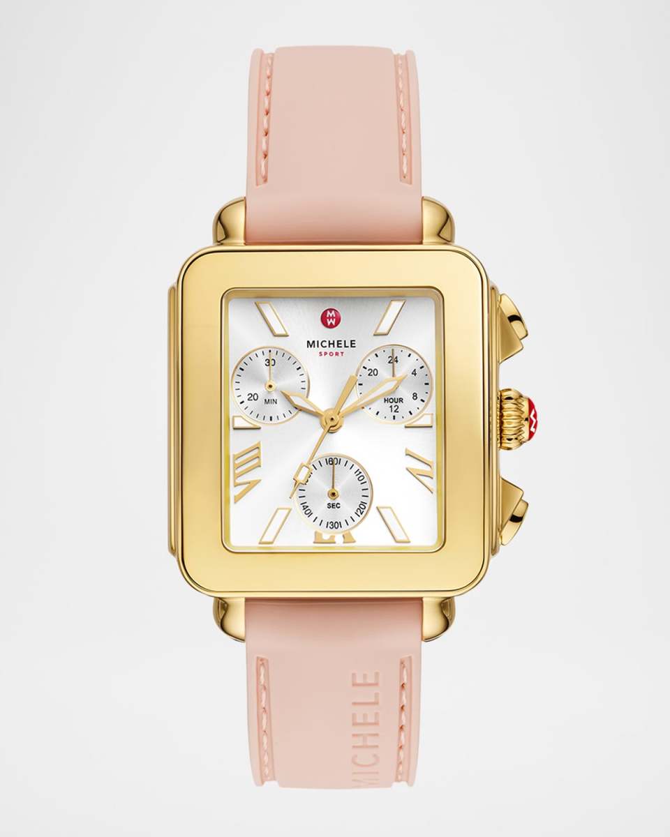 Deco Sport Chronograph 18K Gold-Plated Ballet Pink Silicone Watch